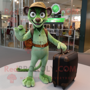 Green Lemur mascot costume character dressed with a Mom Jeans and Briefcases
