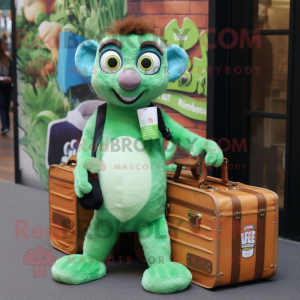 Green Lemur mascot costume character dressed with a Mom Jeans and Briefcases