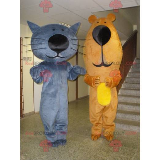 2 mascotte un gatto blu e un orso bruno - Redbrokoly.com