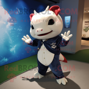 Navy Axolotls mascot costume character dressed with a Sweater and Watches