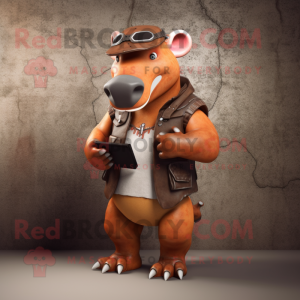 Rust Tapir mascot costume character dressed with a Chinos and Wallets