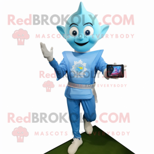 Sky Blue Pad Thai mascot costume character dressed with a Long Sleeve Tee and Smartwatches