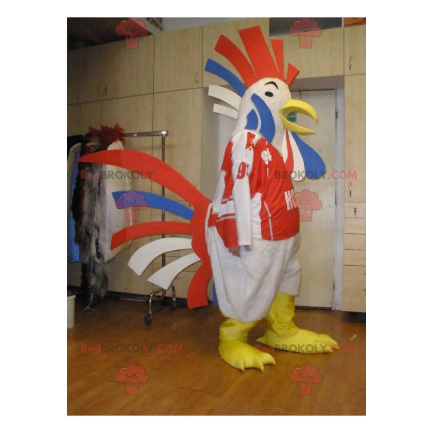 Mascota gallo gigante azul blanco y rojo - Redbrokoly.com
