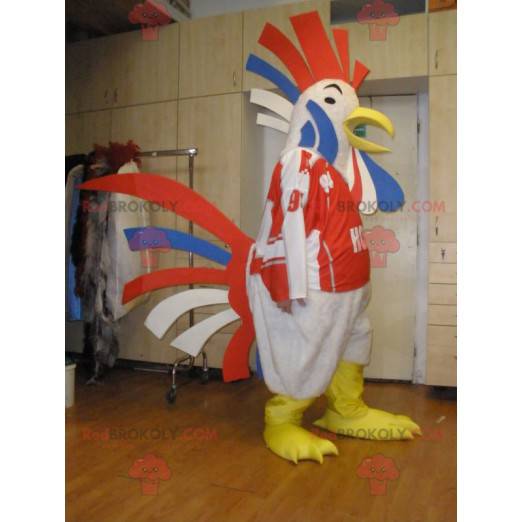 Gigantisk hane maskot blå hvit og rød - Redbrokoly.com