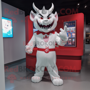 White Devil mascot costume character dressed with a Chinos and Keychains