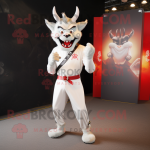 White Devil mascot costume character dressed with a Chinos and Keychains