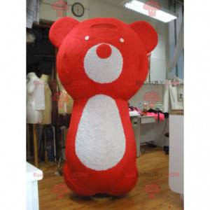 Mascote grande ursinho de pelúcia vermelho e branco -