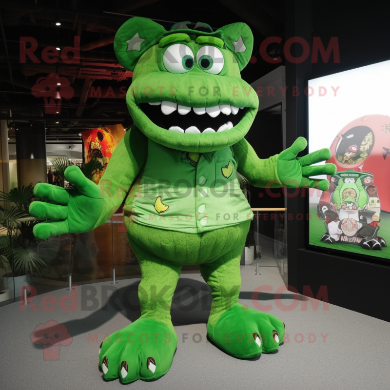 Green Devil mascot costume character dressed with a Cargo Shorts and Wraps