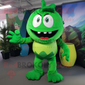 Green Devil mascot costume character dressed with a Cargo Shorts and Wraps