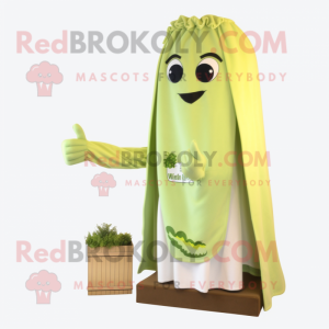Cream Celery mascot costume character dressed with a Flare Jeans and Shawls