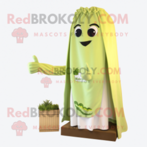 Cream Celery mascot costume character dressed with a Flare Jeans and Shawls