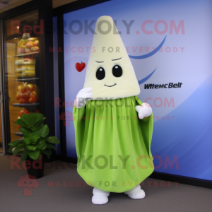 Cream Celery mascot costume character dressed with a Flare Jeans and Shawls