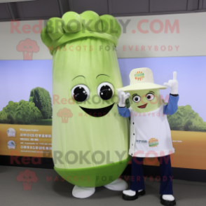 Cream Celery mascot costume character dressed with a Flare Jeans and Shawls