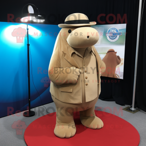 Beige Walrus mascot costume character dressed with a Blazer and Beanies