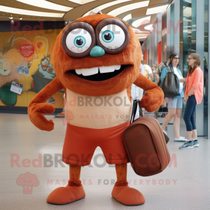 Rust Cyclops mascot costume character dressed with a Capri Pants and Tote bags