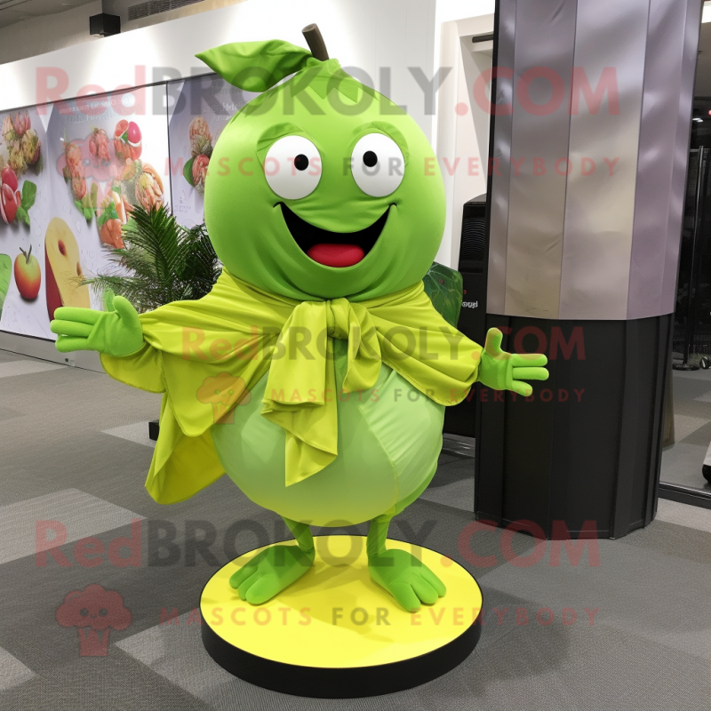 Lime Green Cherry mascot costume character dressed with a Dress Shirt and Scarves