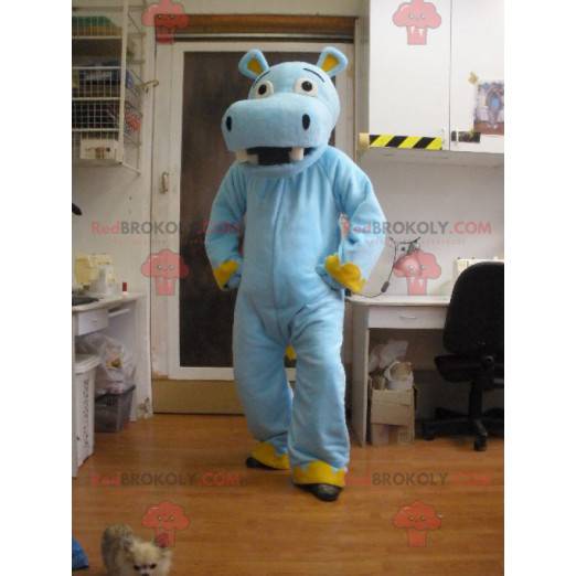 Blauw en geel nijlpaard mascotte - Redbrokoly.com