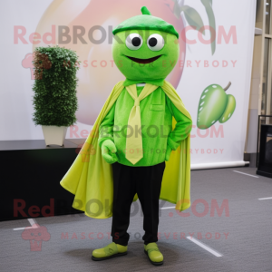 Lime Green Cherry mascot costume character dressed with a Dress Shirt and Scarves