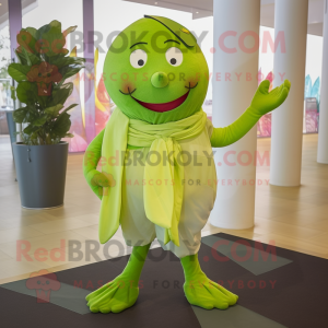 Lime Green Cherry mascot costume character dressed with a Dress Shirt and Scarves
