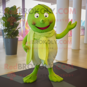 Lime Green Cherry mascot costume character dressed with a Dress Shirt and Scarves