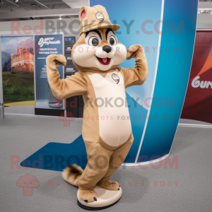 Beige Chipmunk mascot costume character dressed with a Yoga Pants and Hat pins