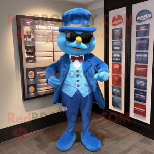 Blue Attorney mascot costume character dressed with a V-Neck Tee and Berets