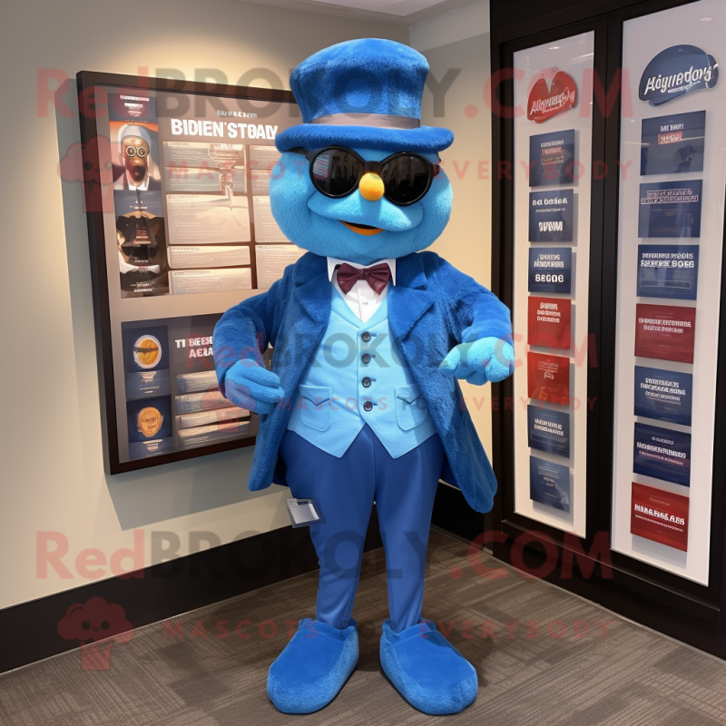 Blue Attorney mascot costume character dressed with a V-Neck Tee and Berets