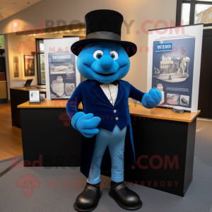 Blue Attorney mascot costume character dressed with a V-Neck Tee and Berets
