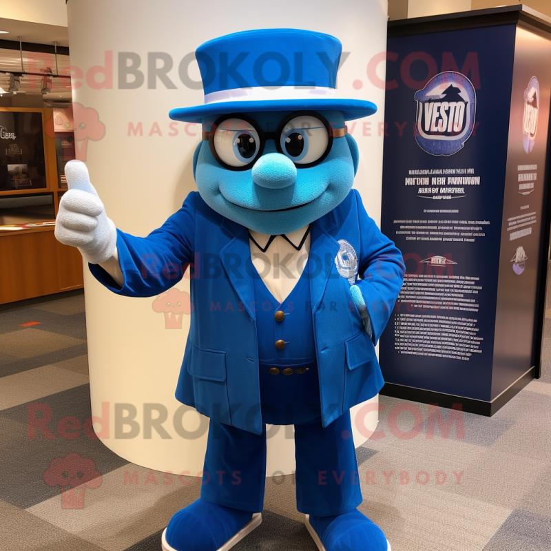 Blue Attorney mascot costume character dressed with a V-Neck Tee and Berets