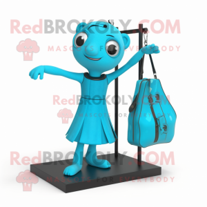 Cyan Trapeze Artist mascot costume character dressed with a Midi Dress and Briefcases