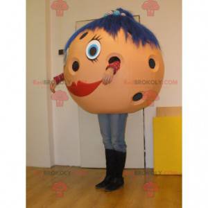 Bowlingkugel-Maskottchen mit blauen Haaren - Redbrokoly.com