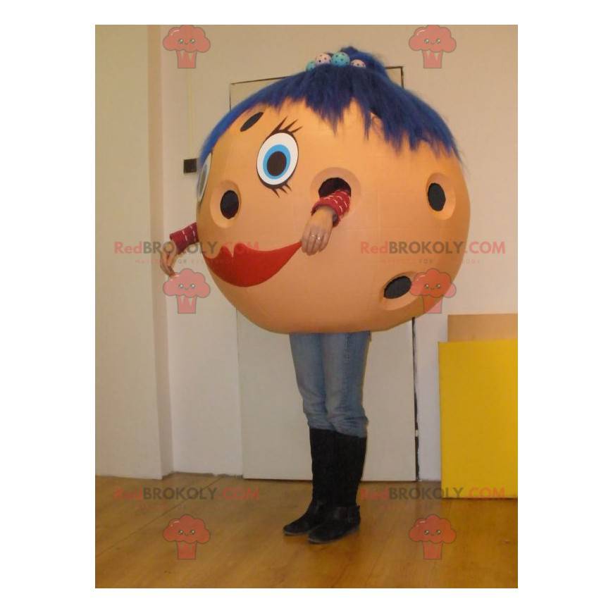 Bowlingbal mascotte met blauw haar - Redbrokoly.com