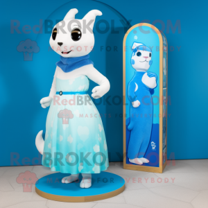 Blue Ermine mascot costume character dressed with a Midi Dress and Watches