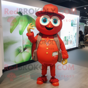nan Tomato mascot costume character dressed with a Romper and Backpacks