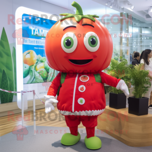 nan Tomato mascot costume character dressed with a Romper and Backpacks