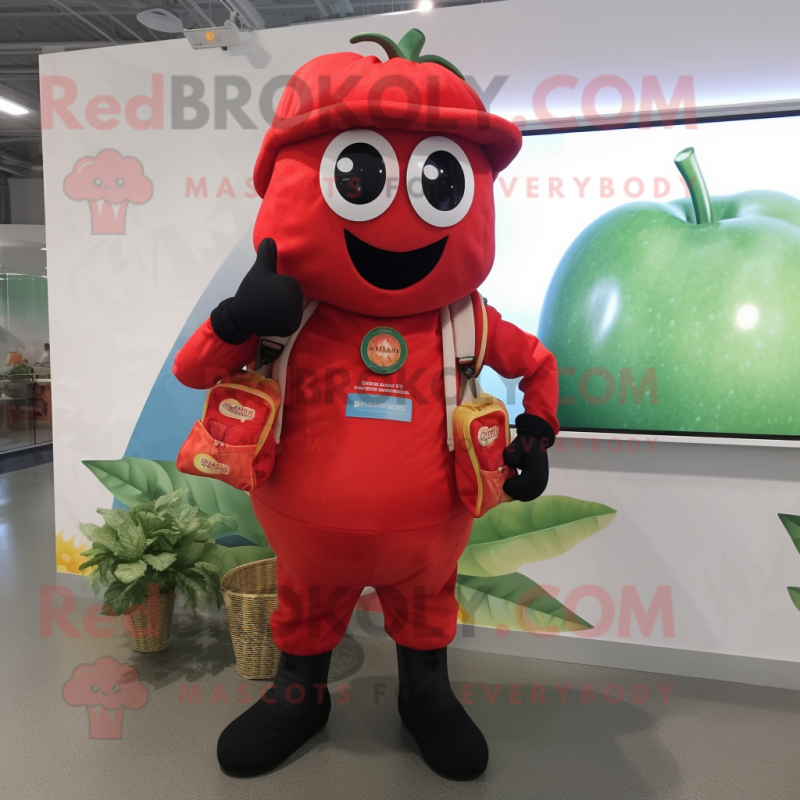 nan Tomato mascot costume character dressed with a Romper and Backpacks