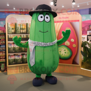 Forest Green Cucumber mascot costume character dressed with a Waistcoat and Headbands