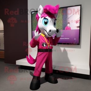 Magenta Mare mascot costume character dressed with a Trousers and Ties