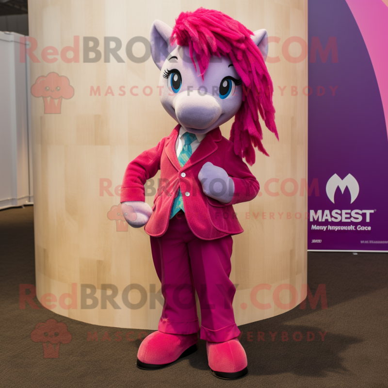 Magenta Mare mascot costume character dressed with a Trousers and Ties