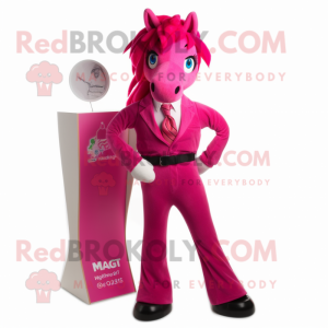 Magenta Mare mascot costume character dressed with a Trousers and Ties
