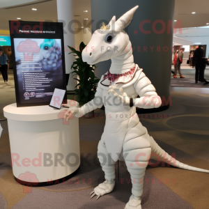 White Parasaurolophus mascot costume character dressed with a Wrap Dress and Necklaces