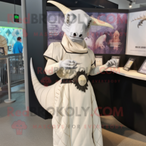 White Parasaurolophus mascot costume character dressed with a Wrap Dress and Necklaces