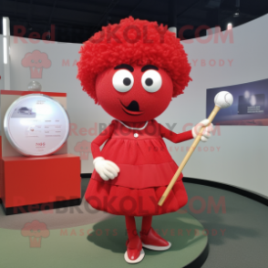 Red Golf Ball mascot costume character dressed with a A-Line Dress and Hairpins