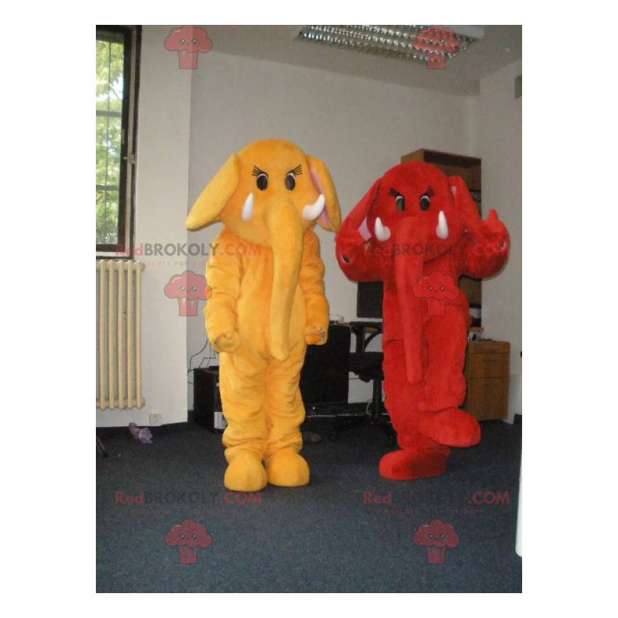 2 Elefantenmaskottchen, ein rotes und ein gelbes -