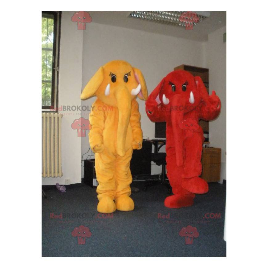 2 elefantmaskoter, en rød og en gul - Redbrokoly.com