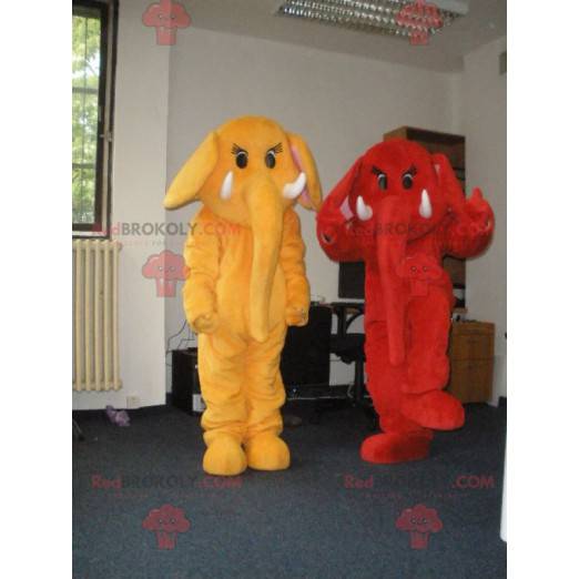 2 Elefantenmaskottchen, ein rotes und ein gelbes -