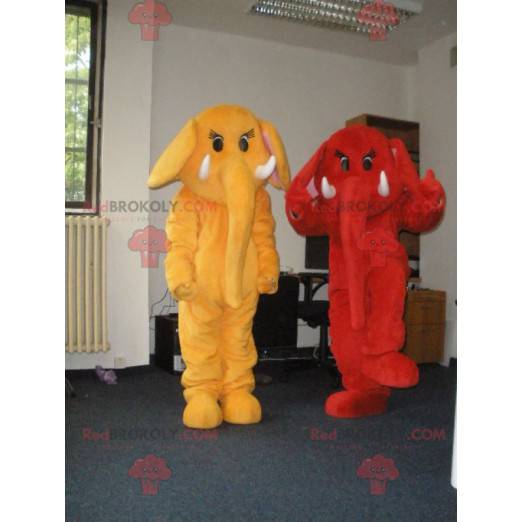 2 mascotte elefante uno rosso e uno giallo - Redbrokoly.com