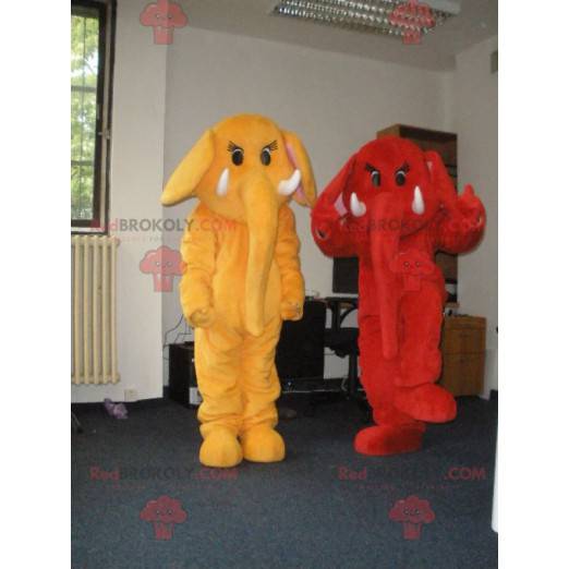 2 olifant mascottes een rode en een gele - Redbrokoly.com
