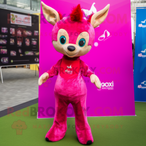 Magenta Roe Deer mascot costume character dressed with a Skinny Jeans and Hair clips