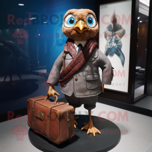 nan Quail mascot costume character dressed with a Leather Jacket and Briefcases